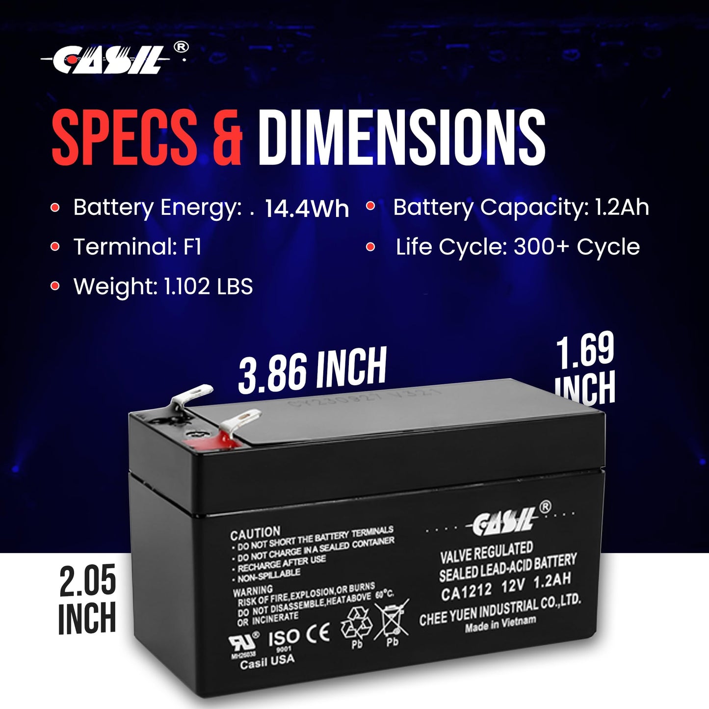 Casil 12V 1.2Ah Replacement Battery Compatible with Emergency Exit Sign Voy Electric Scooter Mercedes Benz N000000004039 Data Shield 1200 1009 Gold…