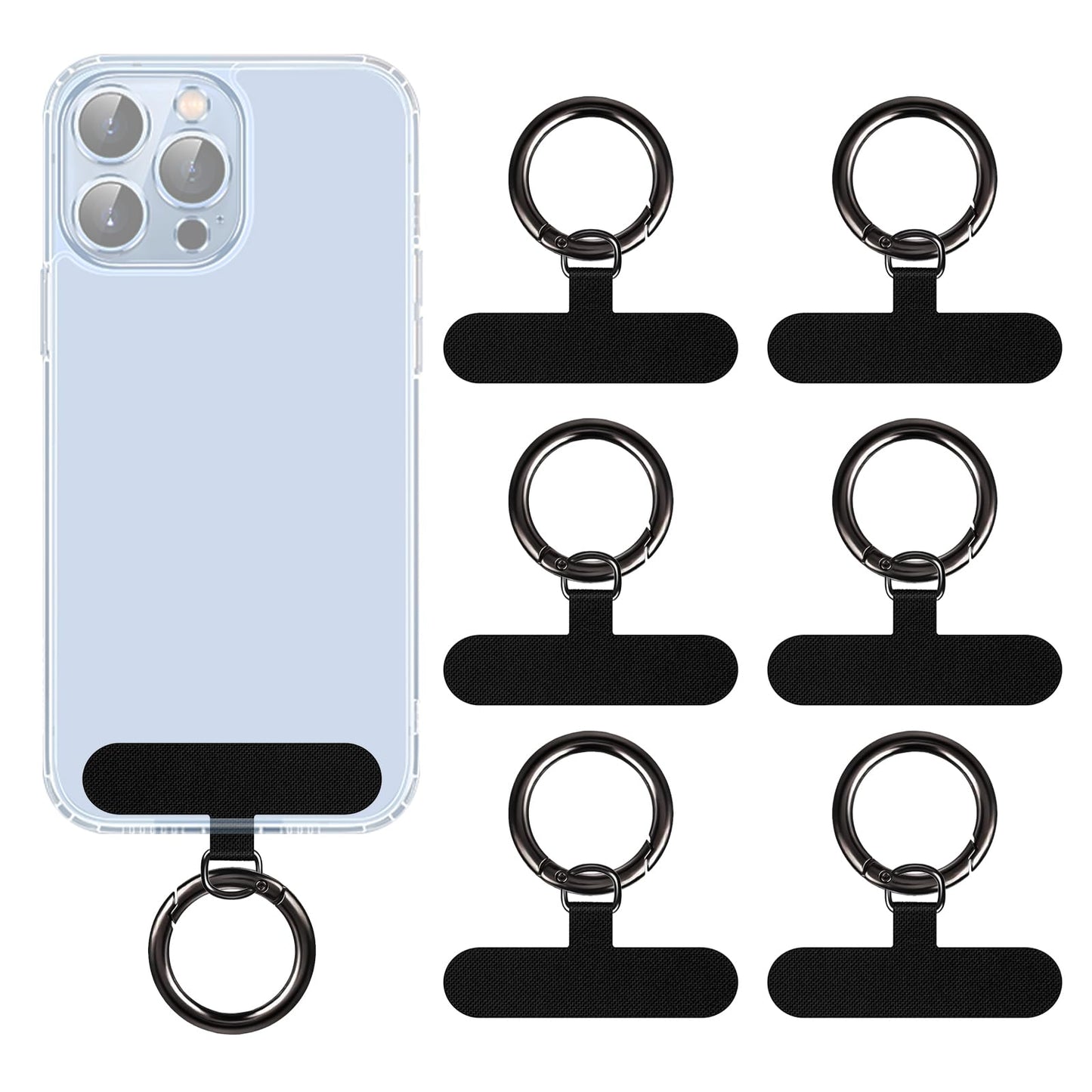 Lousrnman 6 Pack Black Color Cell Phone Lanyard Tether, Universal Fabric Wrist Phone Lanyard Phone Strap Tether Tab with Metal Ring Compatible