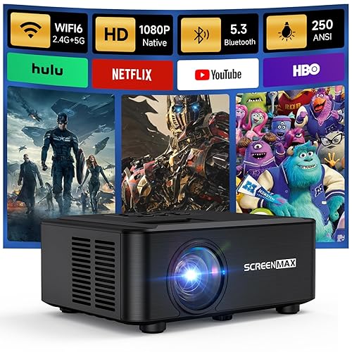 Projector with WIFI and Bluetooth, Native 1080P Bluetooth Projector, Full HD Portable Outdoor Movie Projector with Built-in Speaker, Compatible