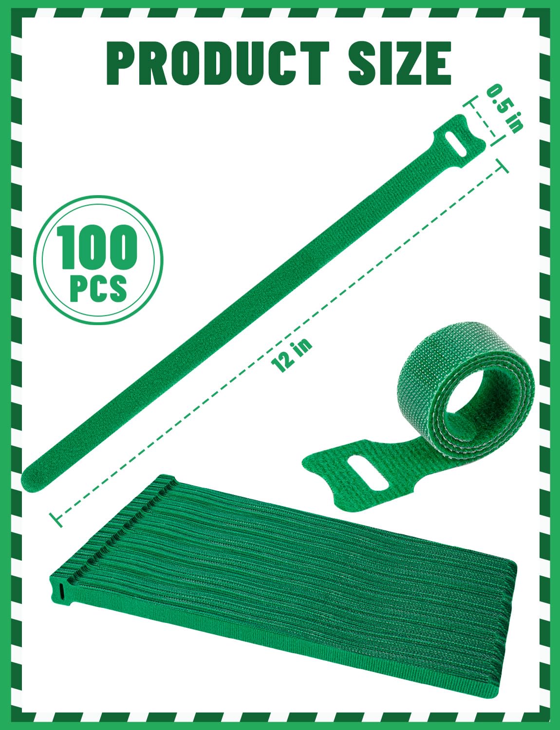100Pcs Reusable Cable Ties 12 Inch, Adjustable Cord Organizer Hook and Loop Wire Ties for Electronics, Home Office Desk and PC Cable Management