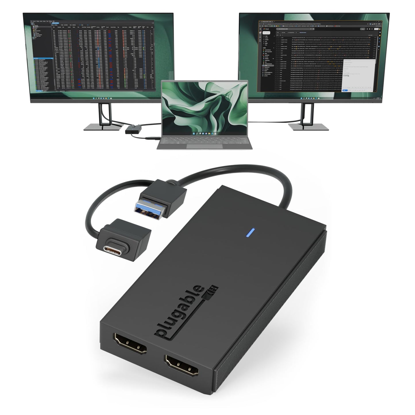 Plugable Dual HDMI Monitor Adapter for M1-M5 & Neo macOS, Windows, ChromeOS - USB-C, Thunderbolt, USB 3.0 Compatible, Supports 2 Displays at 1080p