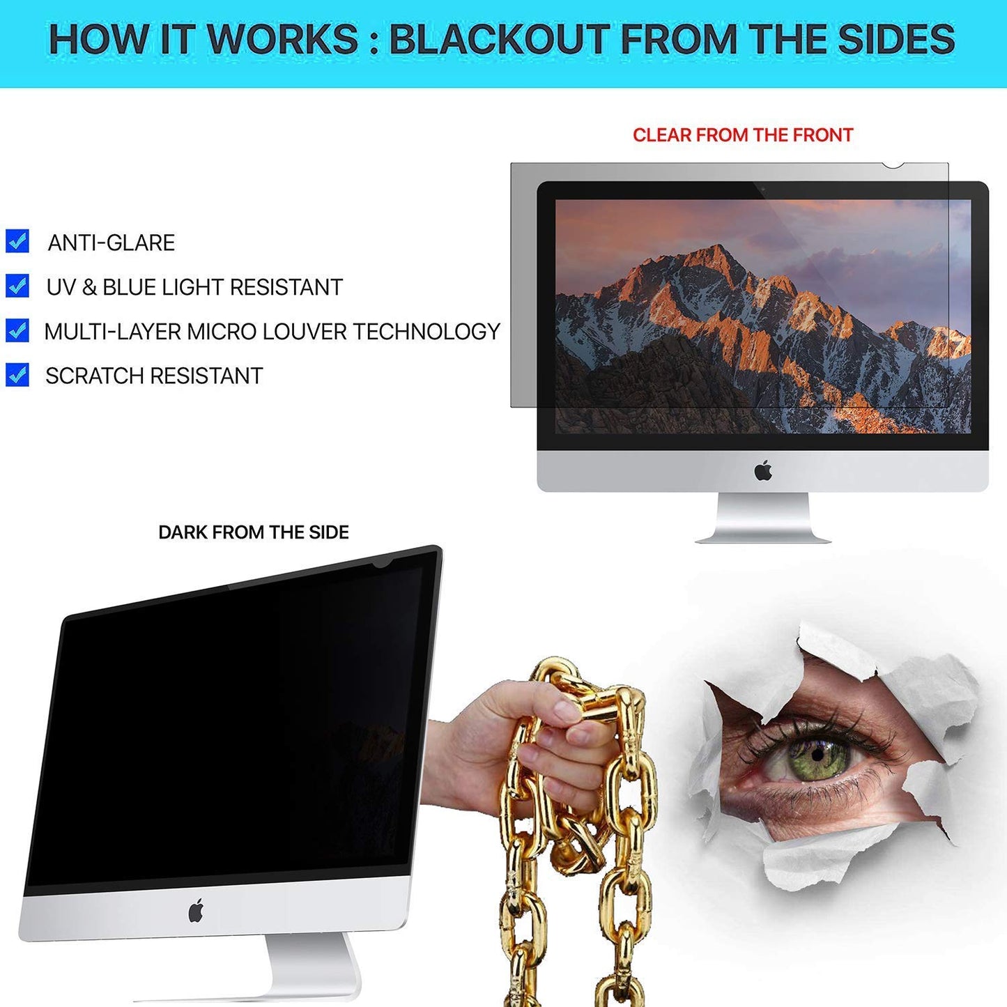 GeckoCare - MMMPF220W1B - Frameless Blackout Privacy Filter for 22 Widescreen Monitor