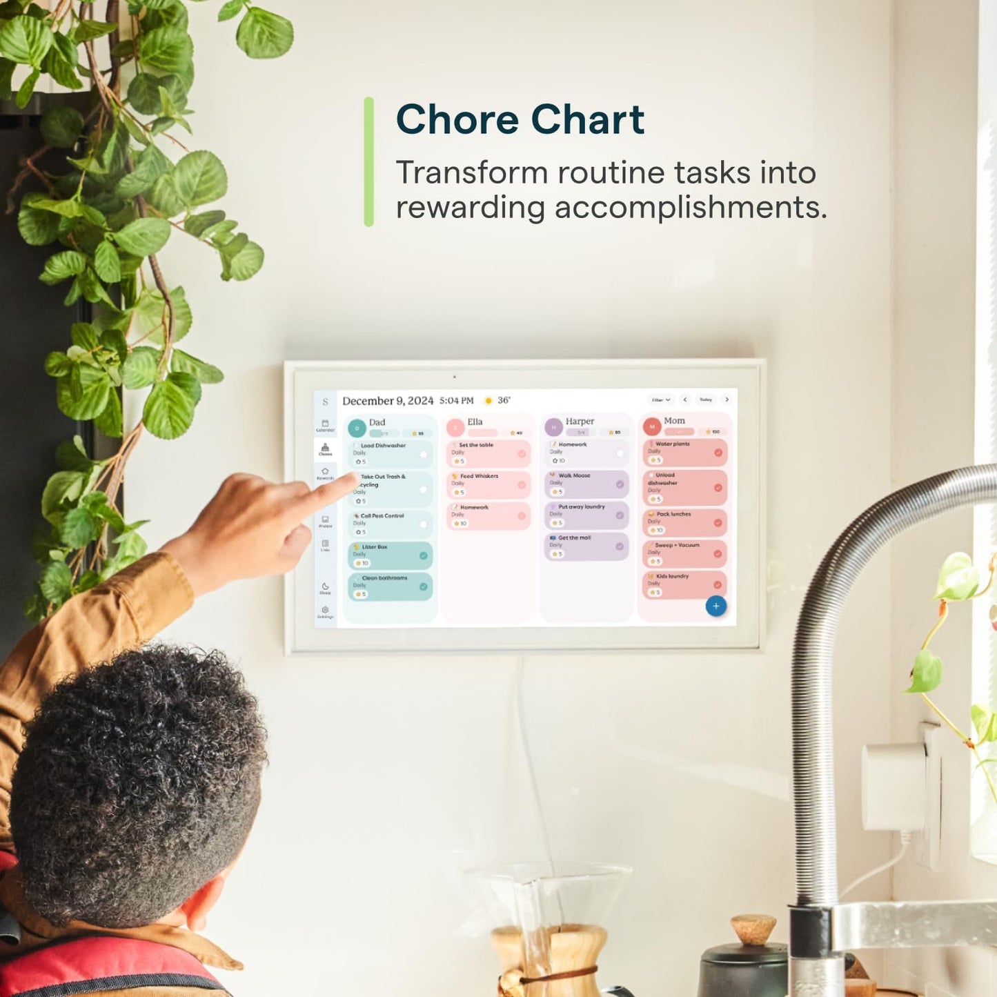 Skylight Calendar: 15-inch Wall Planner Digital Calendar & Chore Chart, Smart Touchscreen Interactive Display for Family Schedules - Wall Mount