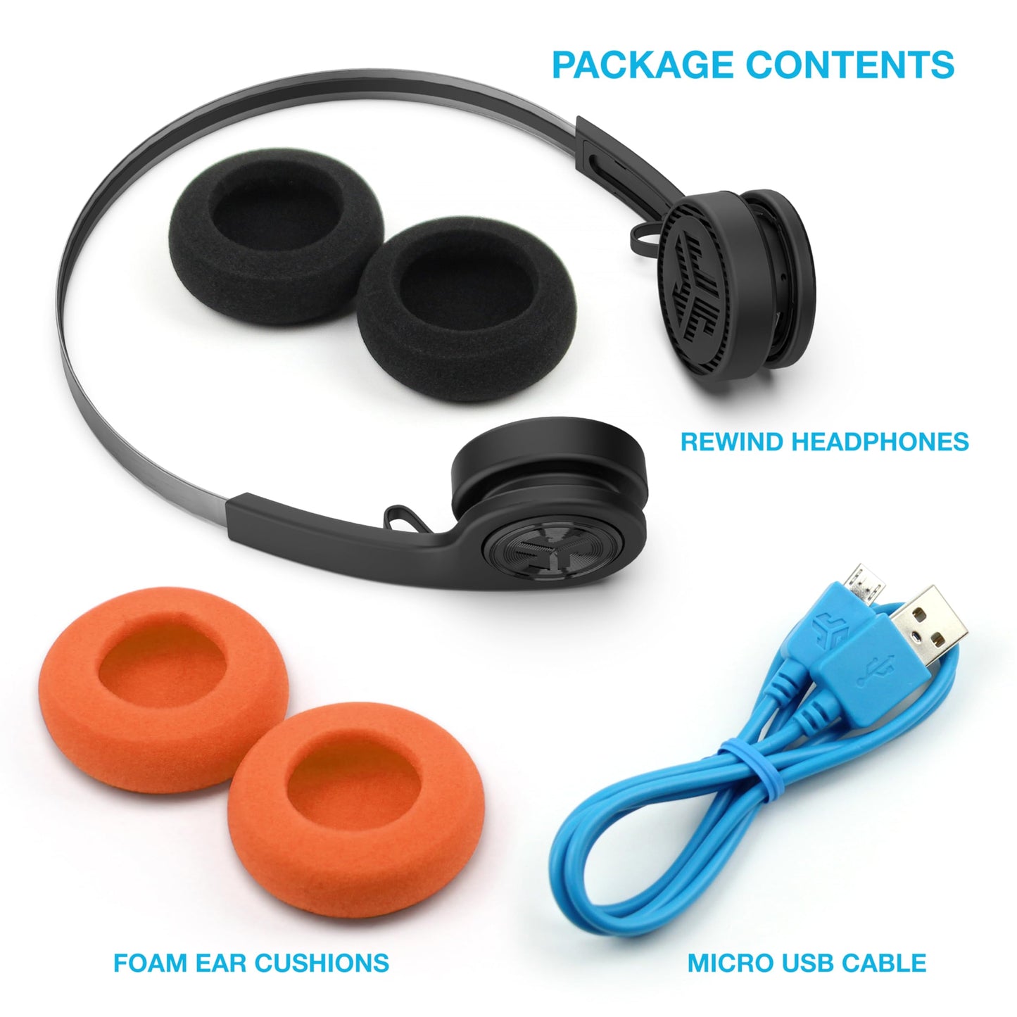 JLab Rewind Wireless Retro Headphones, Black, Bluetooth 4.2, 14 Hours Playtime, Custom EQ3 Sound, Music Controls, Noise Isolation, with Microphone…