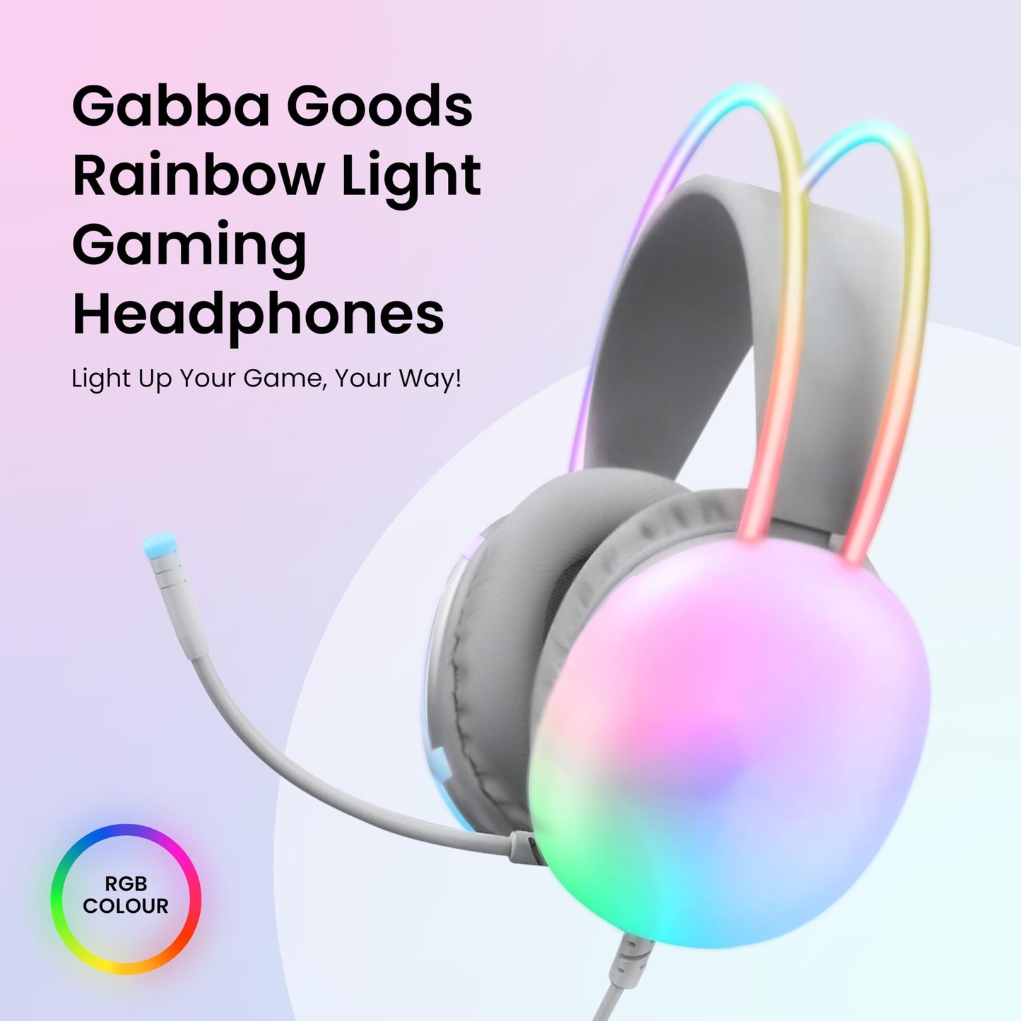 Gabba Goods Wired LED Gaming Headset with Mic - Over Ear Headphones with 50mm Drivers, Noise Isolation, Color-Changing Lights, 3.5mm AUX & USB…