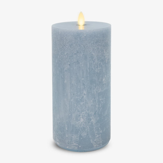Luminara Seaglass Rechargeable Flameless LED Candle, Silver Blue 3.8" x 8.6", Moving Flame Pillar Timer, USB Type-C Charging Cable, Unscented Real Wax