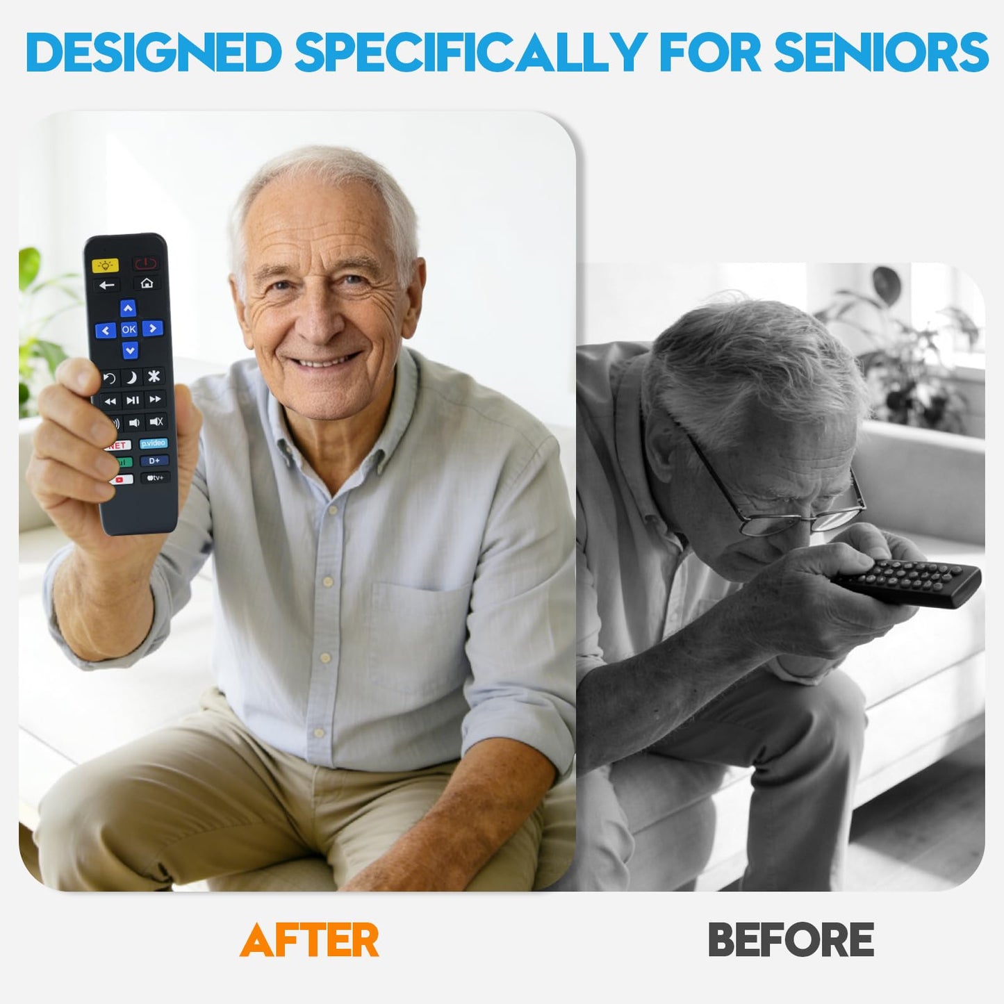 Replacement for Roku TV Remote for Seniors & Visually Impaired, Large Button Remote with Flashlight, Wider IR Angle, Compatible