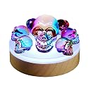 Crystal Skull Night Light with K9 Rainbow Skull , RGB LED Lighting &Wood color design Base Gift Box 7 Vibrant Color Changes,Gift for Halloween