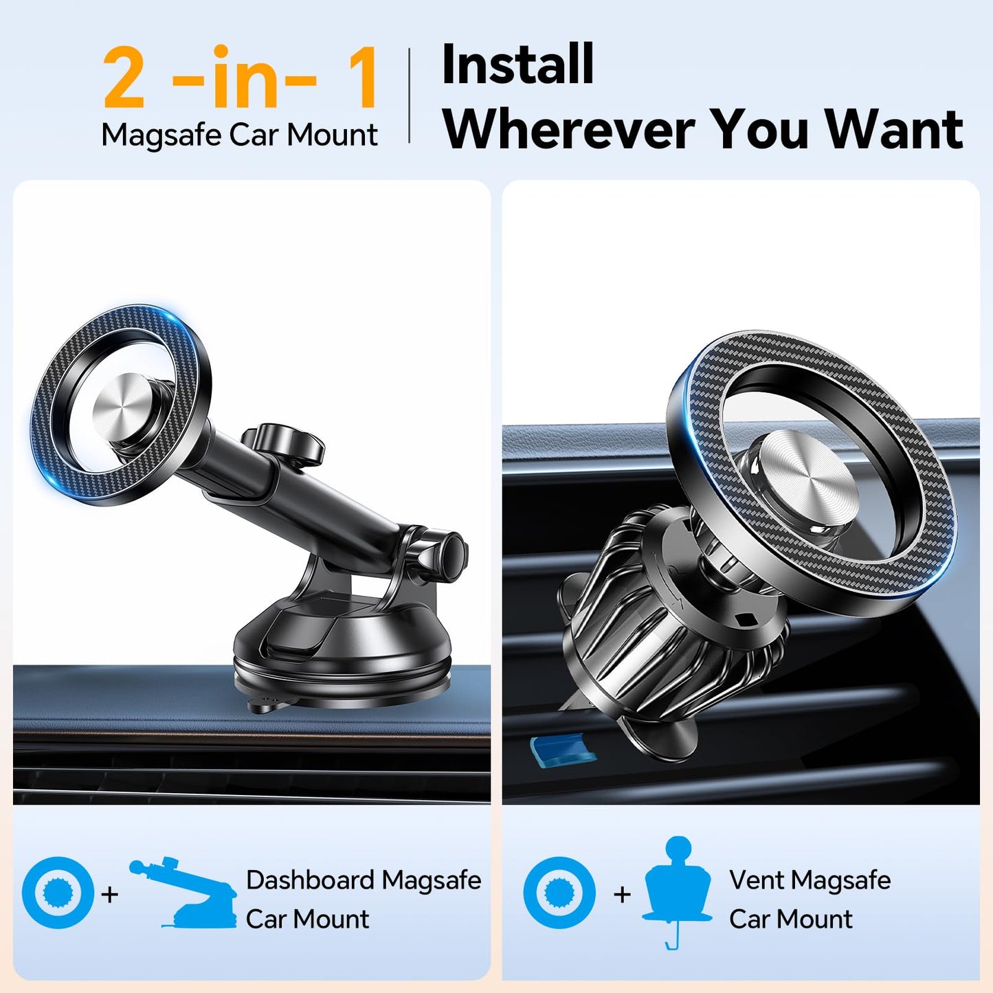 Coolpow for MagSafe Car Mount?Windshield+Vent+Dash? Magnetic Phone Holder for Car Phone Holder Mount Cell Phone Holders for Your Car Accessories Phone