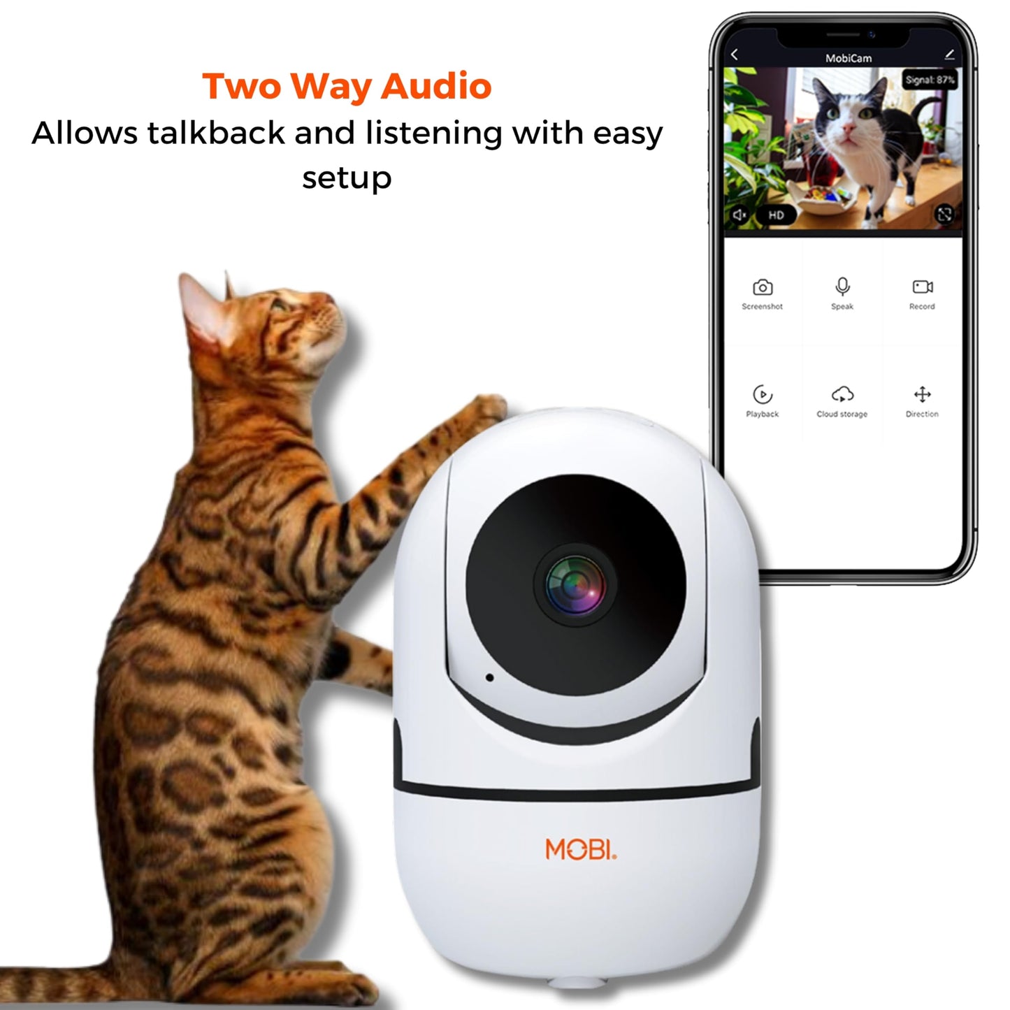 MOBI MobiCam HDX Wi-Fi Pan & Tilt Smart Pet Monitoring Camera, Pet Video Monitor, Night Vision IP Camera, Motion Detection, Full HD, Two-Way Audio