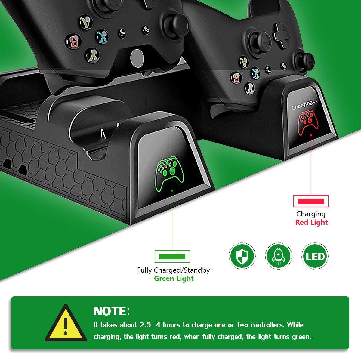 Cooling Stand for Xbox One/One S/One X, CTPOWER Vertical Charging Station with 2 Pack 600mAh Batteries, Games Storage, Dual Controller Charging
