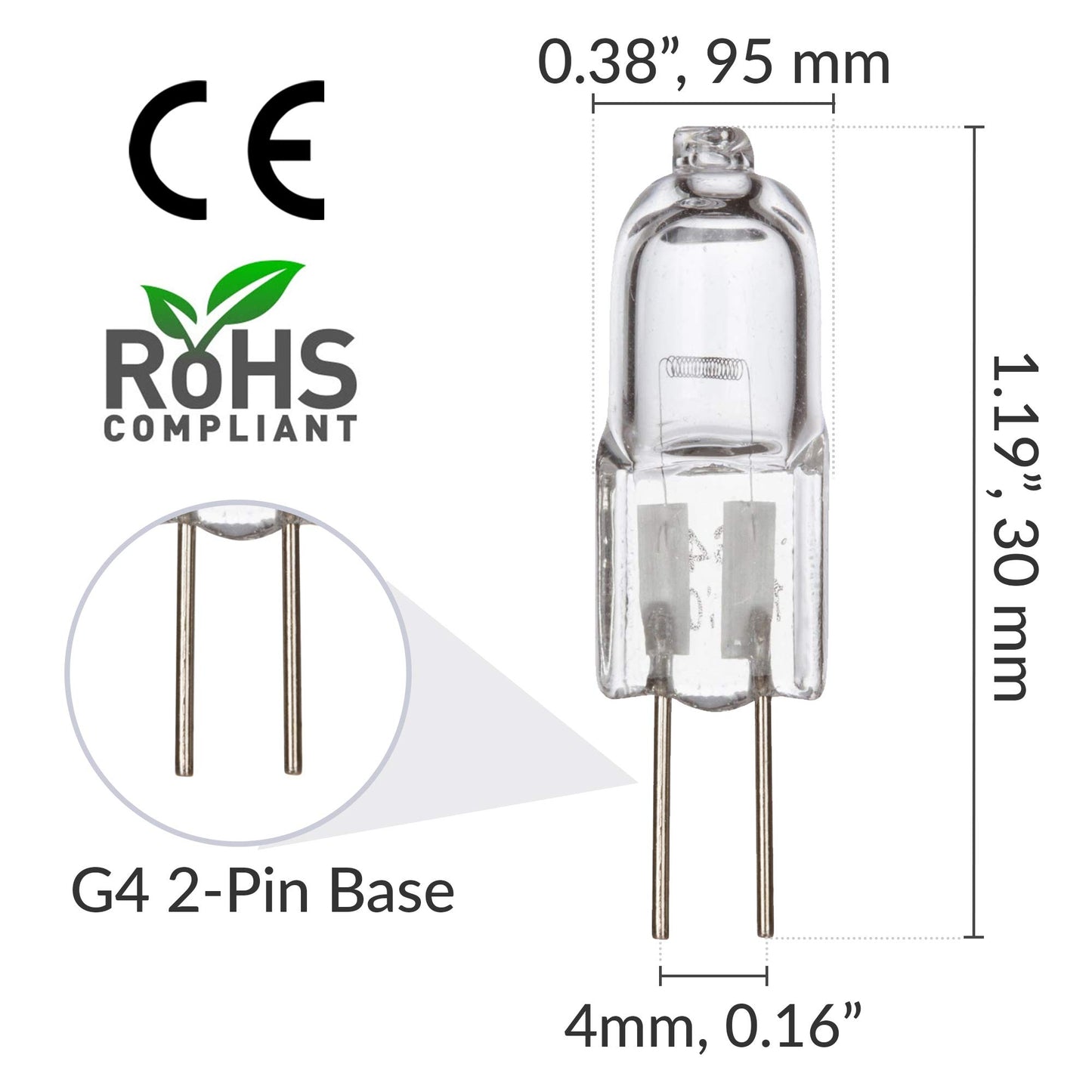 Simba Lighting Halogen G4 T3 5W 50lm Bi-Pin Bulbs 12V JC, 2700K, 5 Pack