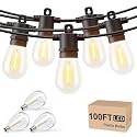Svater Outdoor String Lights 100 FT, Patio for Outside with Shatterproof S14 Bulbs, Waterproof LED Hanging Light for Cafe Backyard Bistro Party, Warm