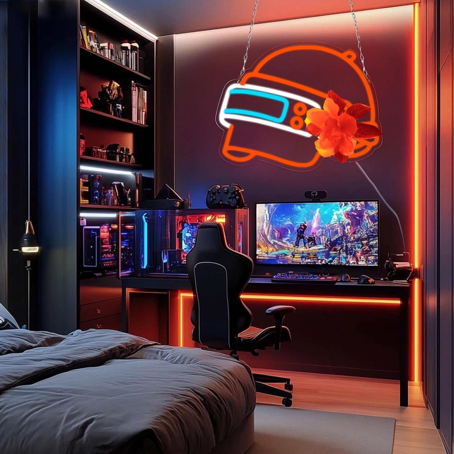 WonderfulLife Helmet Game Neon Sign for Game Zone Decor, Led Lights for Man Cave Play Room Internet Bar or Bedroom Decoration.5V USB Powered,Easy