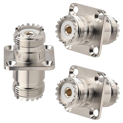 MOOKEERF 3 Pack SO239 Connectors SO239 4-Hole Flange Panel Chassis Mount Adapter UHF Female to Female SO-239 Bulkhead Connector for PL259 Male Plug