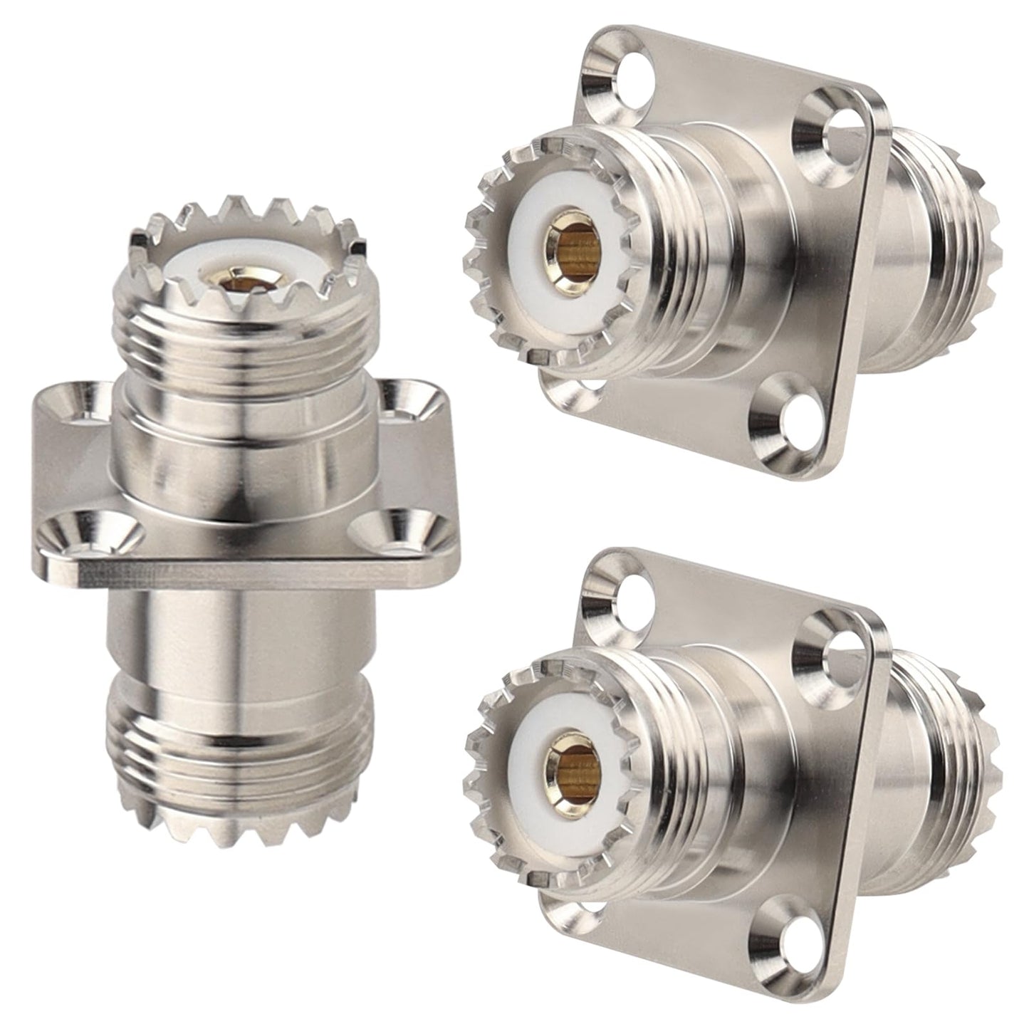 MOOKEERF 3 Pack SO239 Connectors SO239 4-Hole Flange Panel Chassis Mount Adapter UHF Female to Female SO-239 Bulkhead Connector for PL259 Male Plug
