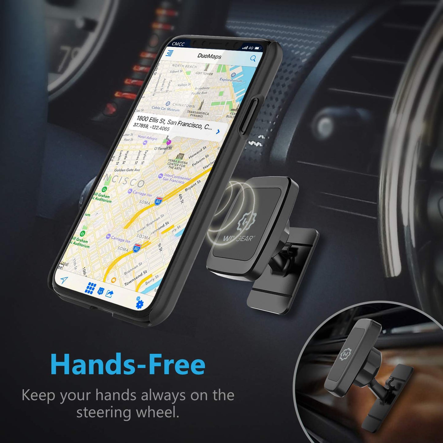 WixGear Magnetic Phone Car Mount, Universal Stick On Dashboard Magnetic Car Mount Holder, for Cell Phones and Mini Tablets with Fast Swift-snap
