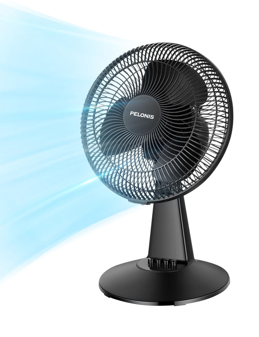PELONIS Table Fan 12-Inch, 120° Oscillating Table Fan Small Portable Electric Plug-In Desk Fan with 3-Speeds, 126° Adjustable Tilt Head for Bedroom