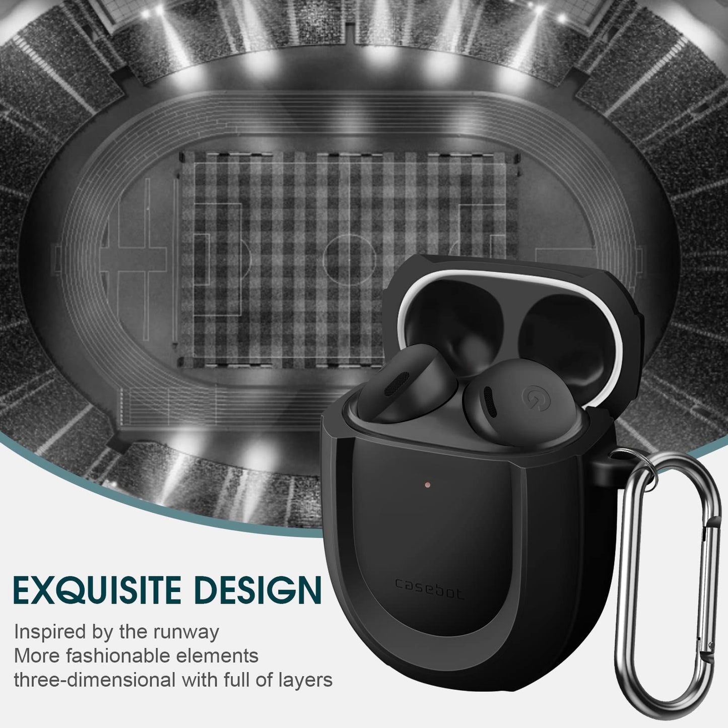 CaseBot Case Cover for Google Pixel Buds Pro 2 (2024) / Google Pixel Buds Pro (2022), Rugged Shield Protective Skin [Front LED Visible], Black
