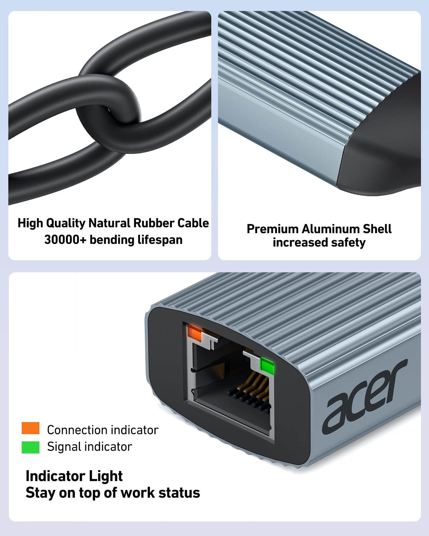 Acer USB C to Ethernet Adapter, Plug and Play RJ45 to Type C Network Dongle(Thunderbolt 3/4 Compatible), 1Gbps Aluminum USB-C LAN Adapter for Laptop