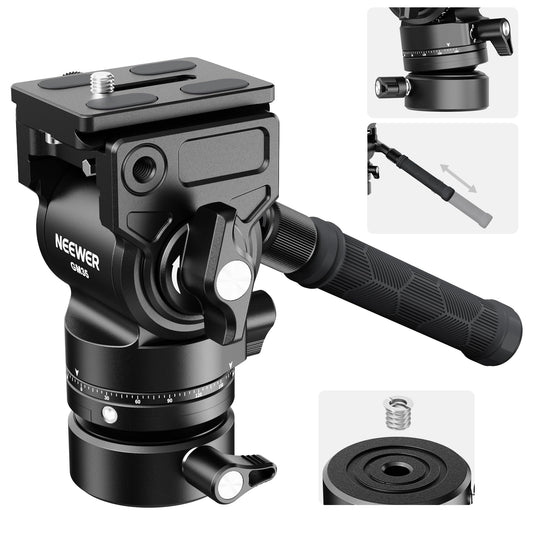 NEEWER Tripod Fluid Head with +/-7° Leveling Base (?48mm), Metal Mini Pan Tilt Video Head Mount with Arca Type QR Plate, Telescopic Handle for Compact