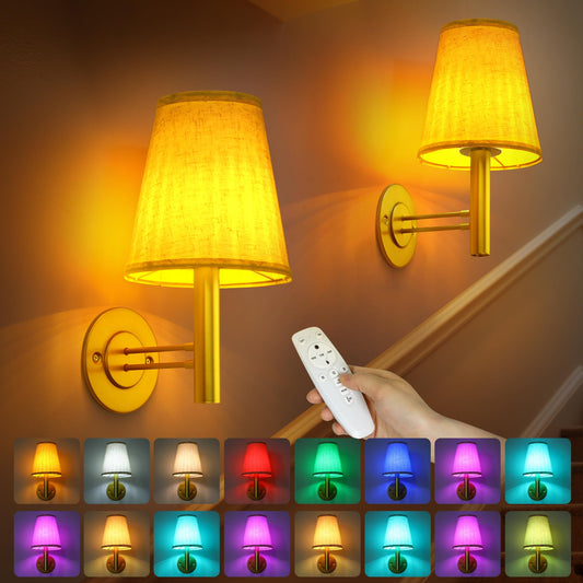 Jantolumi Rechargeable Wall Sconces Gold with Remote Control, 5200mAh Battery Operated Wall Lights, Wireless 16 Colors Timer & Dimmable Battery Wall