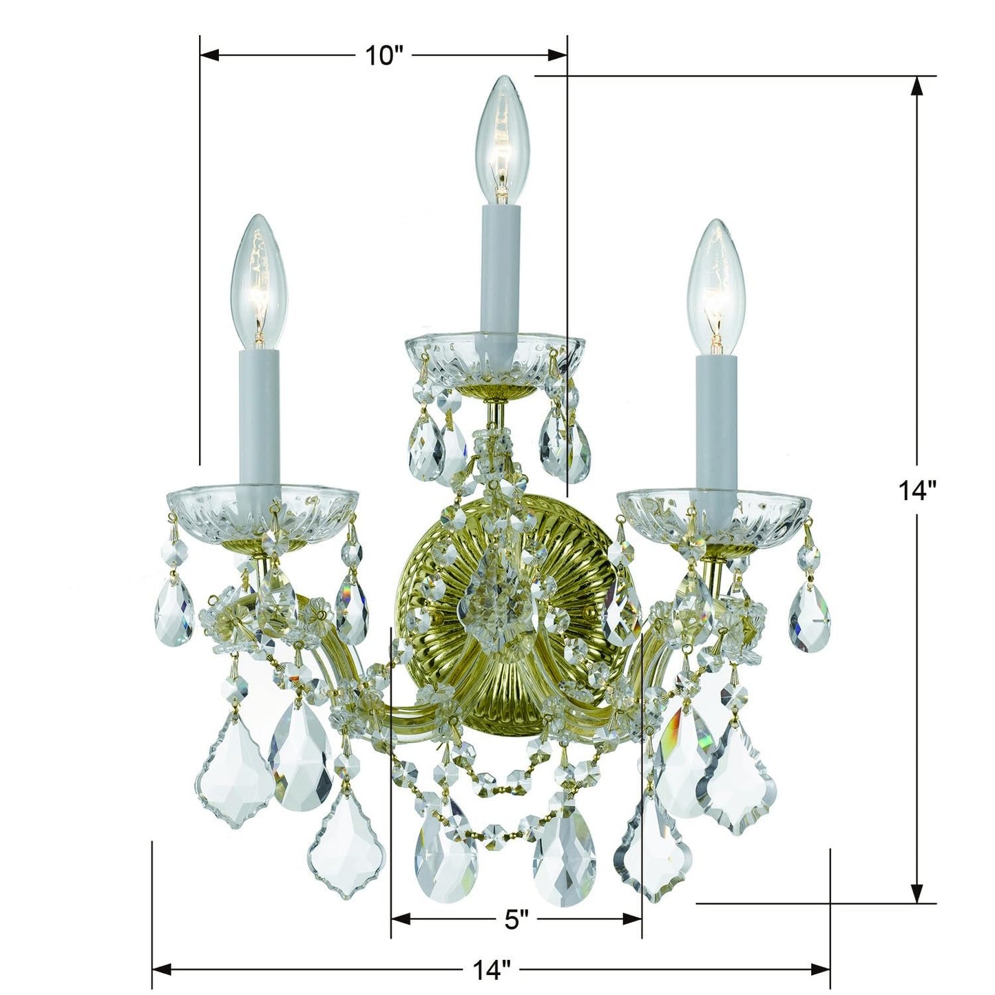 Maria Theresa 3 Light Hand Cut Crystal Gold Sconce
