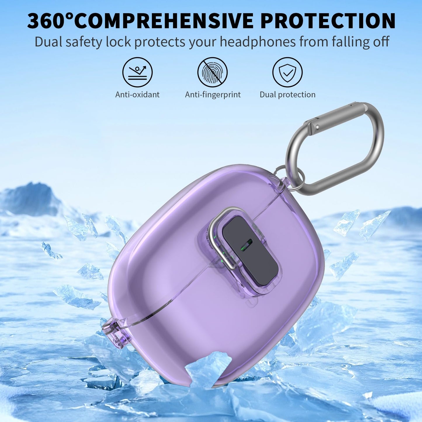 Transparent TPU Protective Cover with Carabiner for JBL Vibe Beam 2 Charging Case, Compatible with JBL Vibe 200TWS/JBL Vibe Beam/Beam 2 Lock Clip Case