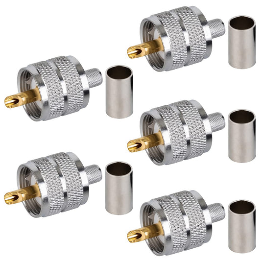 RFIOTASY Pack of 5 UHF PL-259 PL259 Male Crimp Connector Adapter Connector for RG8X, LMR240 Cable Compatiable with Ham Radio