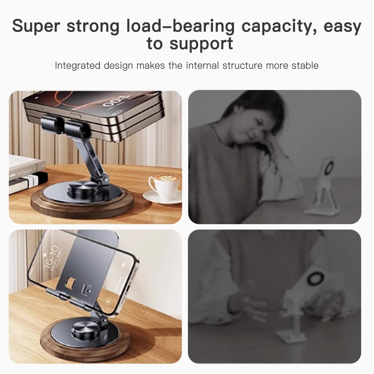 VCDHEUI Adjustable Cell Phone Stand,360 Rotating Foldable Desktop Cellphone Stand with Anti-Slip Base Portable Phone Holder for iPhone 16 15 14 13 Pro