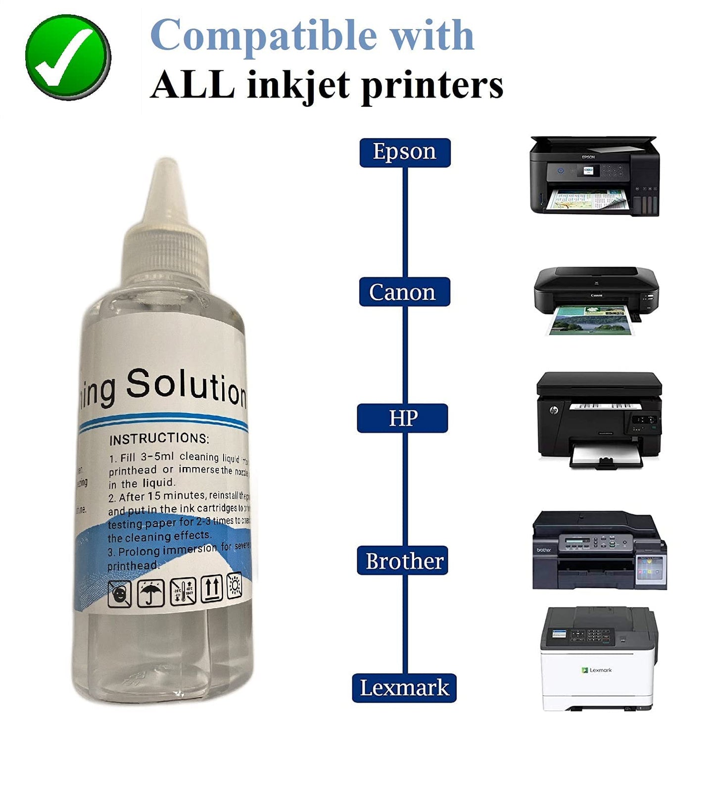 Printhead Cleaner Kit Print Head Cleaning Kit Compatible with Canon/Brother/Epson/HP Inkjet Printers HP 8600 8610 5520 4620 6520 6600 6700 6968 6978