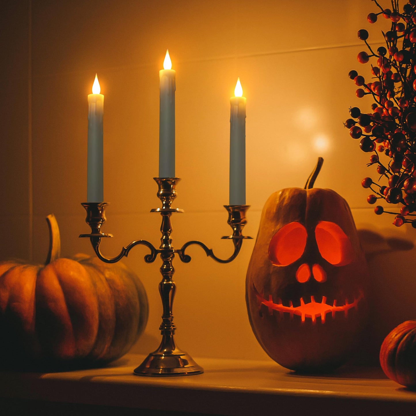Daord LED Flameless Taper Candles with Flickering Flame Remote Timer Battery Operated Window Candlesticks for Christmas Halloween Wedding Decor