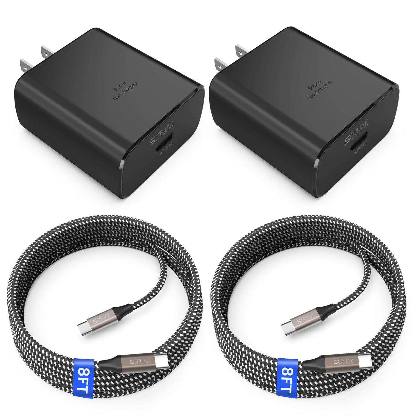 Super Fast Charger USB C, 2-Pack Type-C Super Fast Charger Wall Charging Block with 2X 8FT Cable for Samsung Galaxy S26 Ultra/S26/S25+/S25