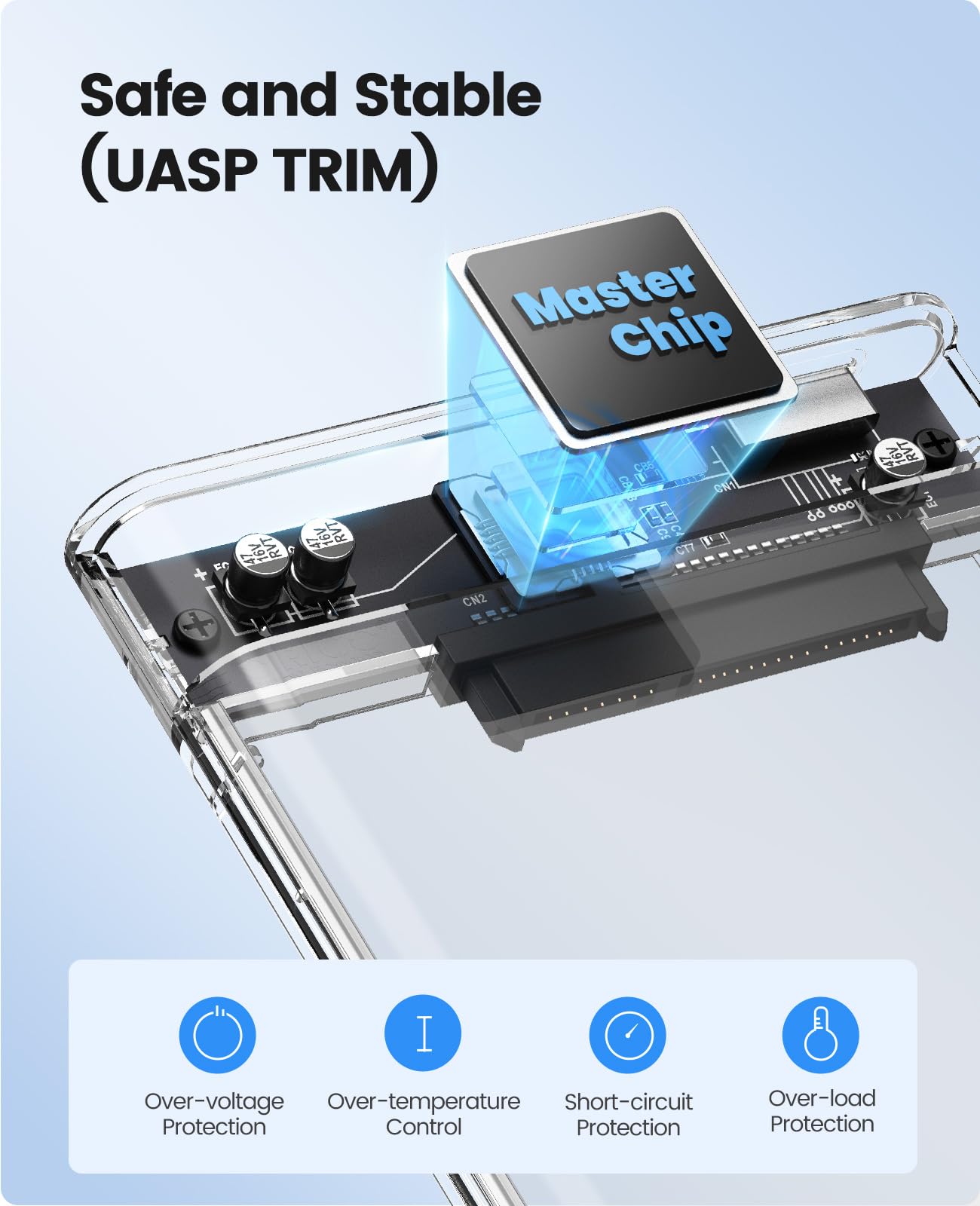 ORICO 2.5'' External Hard Drive Enclosure USB 3.0 to SATA III Tool-Free Clear Hard Disk Case for 2.5 inch 7mm 9.5mm SATA HDD SSD Max 6TB Support