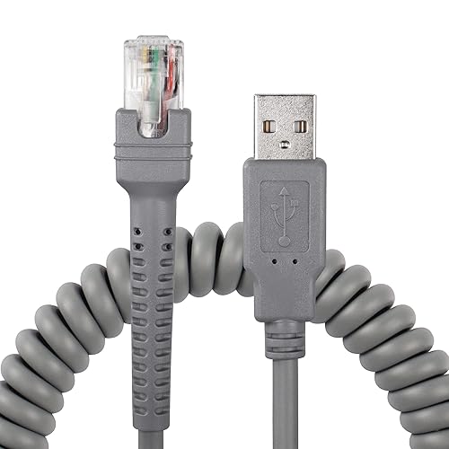 SinLoon Symbol Ls2208 USB Cable USB A to RJ45 Coiled Spiral Extension Cable Barcode Scanner Ls1203 Ls4208 Ls4278 Ds6707 Ds6708 USB Cable (10ft,3M)