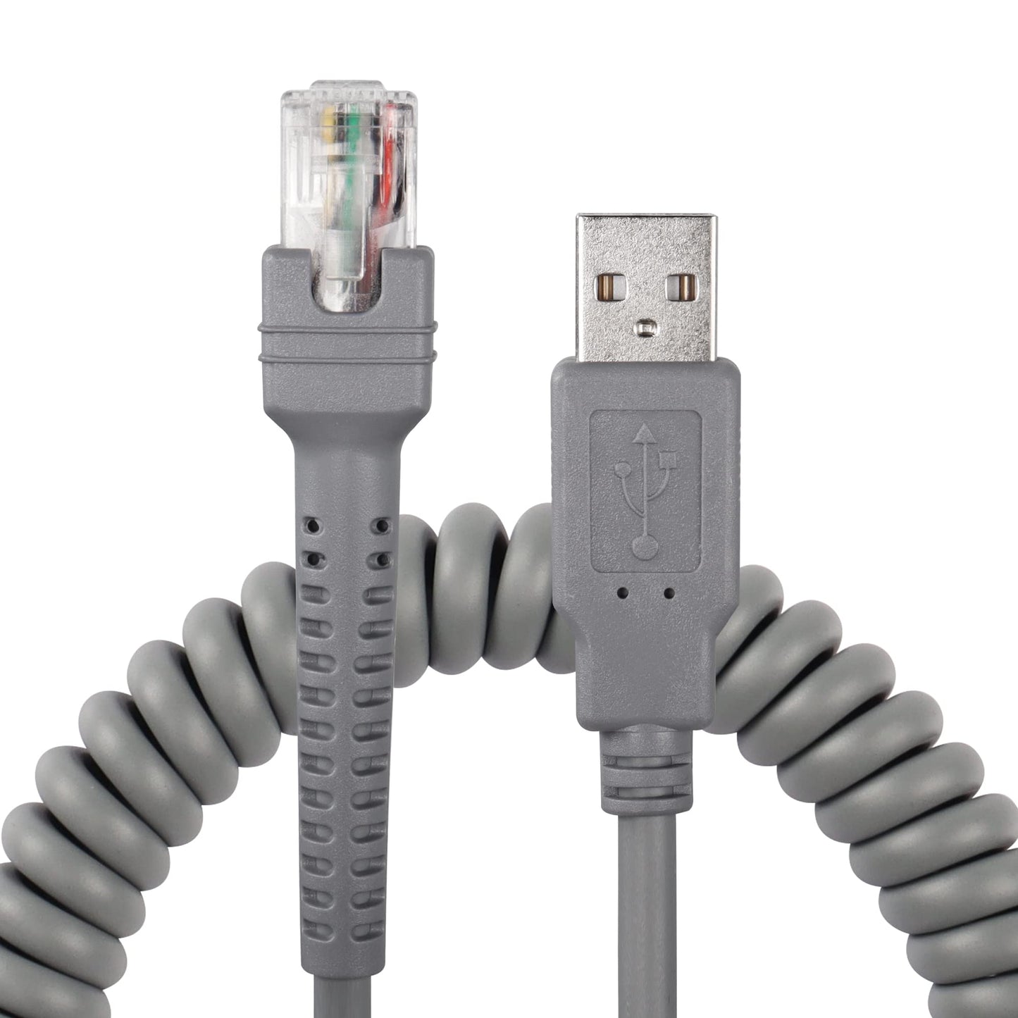 SinLoon Symbol Ls2208 USB Cable USB A to RJ45 Coiled Spiral Extension Cable Barcode Scanner Ls1203 Ls4208 Ls4278 Ds6707 Ds6708 USB Cable (10ft,3M)