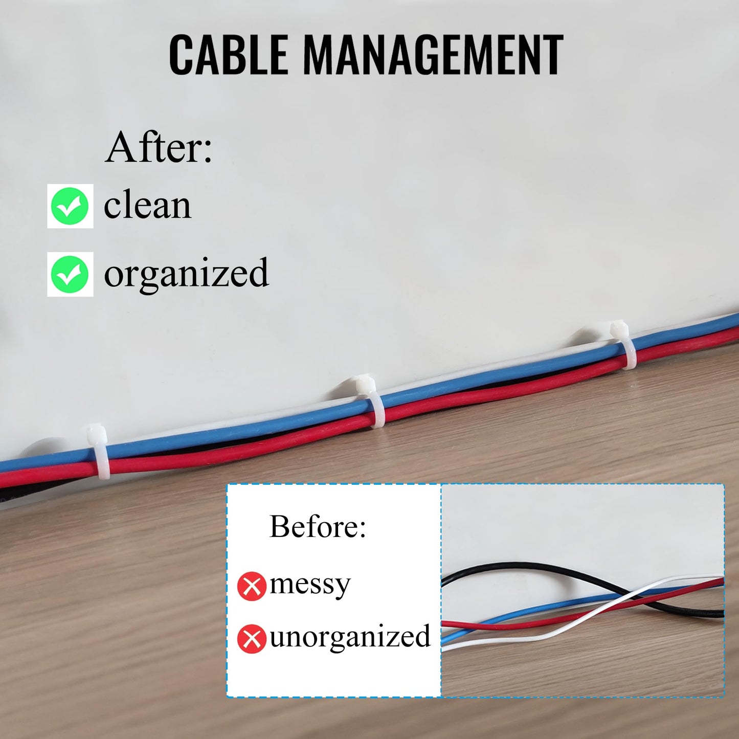 8 inch Zip Ties 1000 Pack, Black Cable Ties with 50lbs Tensile Strength, Self-Locking Plastic Wire Ties for Indoor and Outdoor Use by EMINCOUP