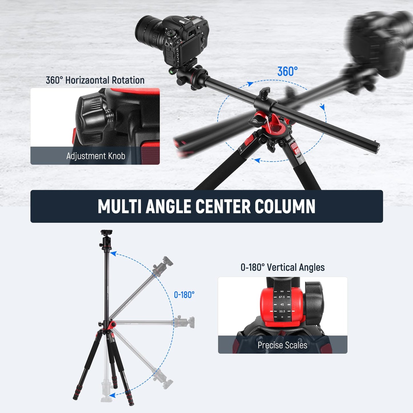 NEEWER 79 inch Camera Tripod Monopod with Center Column and Ball Head Aluminum, Arca Type QR Plate, Bag, Horizontal Tripod Overhead Camera Mount