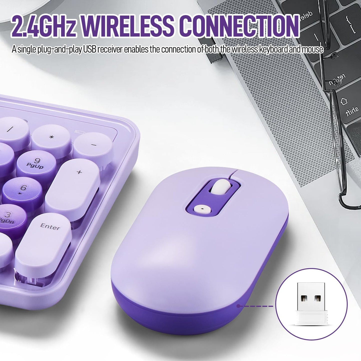 Wireless Keyboard and Mouse Combo, Full Size Compact Quiet Wireless Keyboard and Mouse Set 2.4G Ultra-Thin Sleek Design for Windows, Desktop, PC