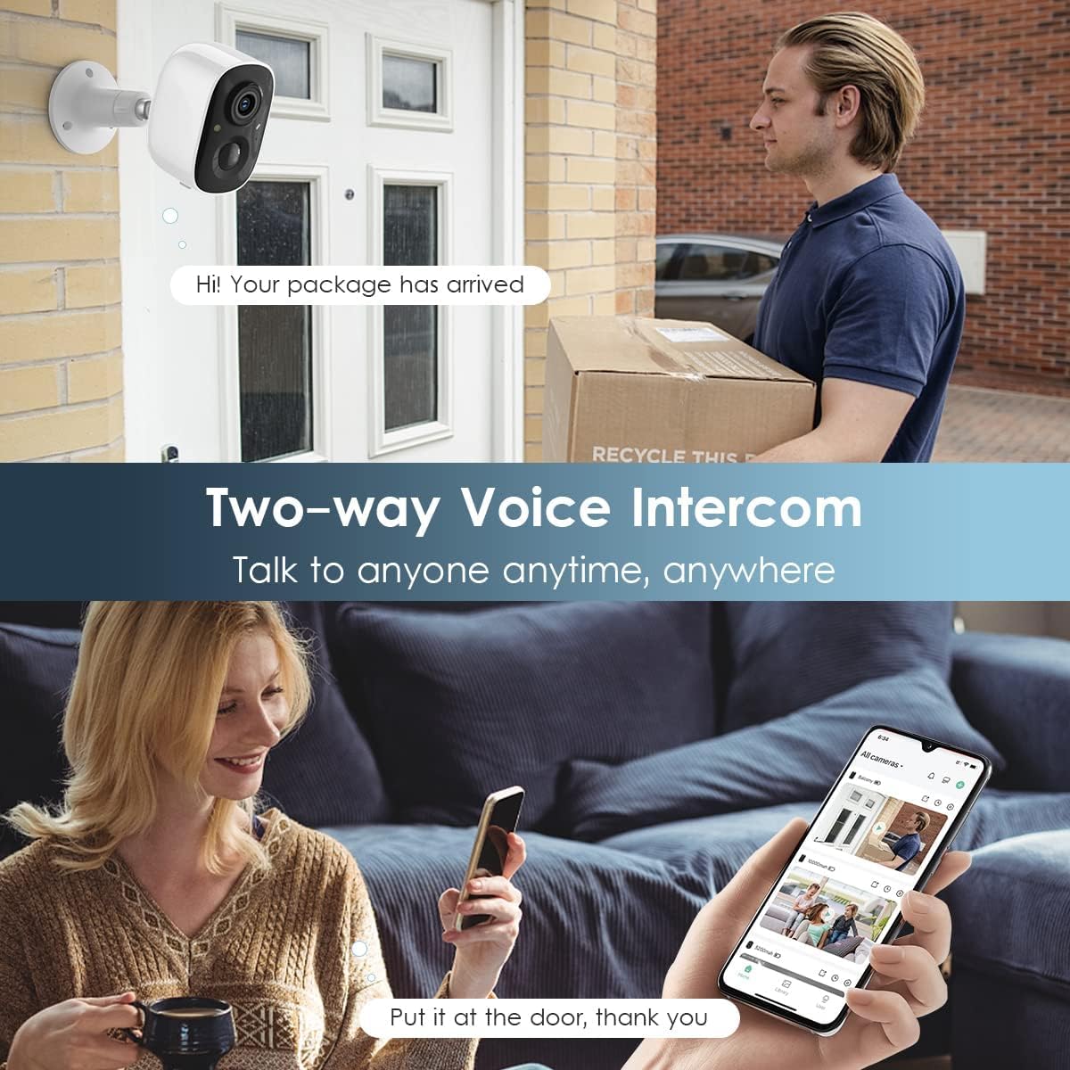 Security Camera Wireless Outdoor, Outdoor Camera Wireless 2-Way Talk Battery Powered Wi-Fi Cameras for Outside and Indoor 2K Night Vision AI Motion