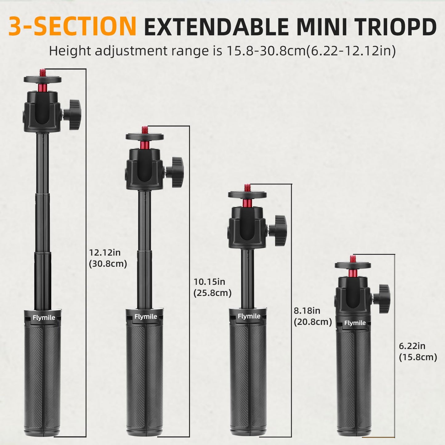 Flymile 12" Pocket 3 4 Tabletop Selfie Stick Tripod for DJI Osmo Action 6/5/4/360, Portable Desktop Mini Mount Stand for GoPro, for Insta360 Ace Pro