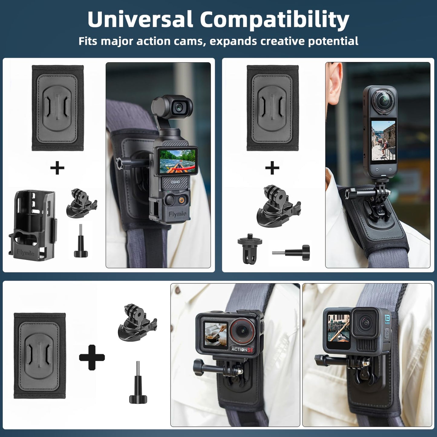 BRDRC Pocket 3 Backpack Mount, Bag Belt Shoulder Strap Mount Chest Holder with Expansion Adapter for DJI Osmo Pocket 3 Creator Combo Accessories