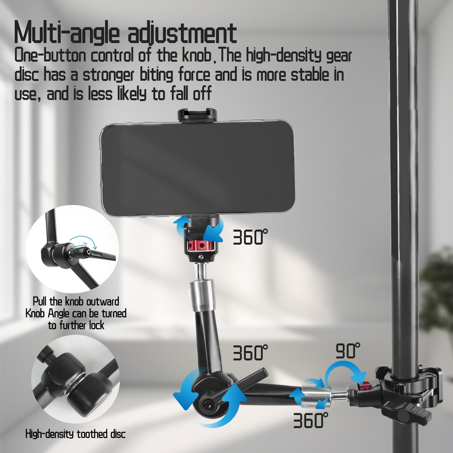 FIFIELD CNC Machined 7" Articulating Magic Arm Clamp Mount with Super Clamp, 360° Dual Ball Head & 1/4" ARRI Locating Pin&Holes, Heavy-Duty Camera