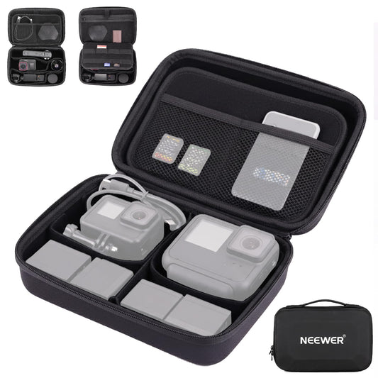 NEEWER Carrying Case for Action Camera & Accessories, Splashproof Protective Storage Bag with DIY Dividers & Mesh Pockets Compatible with GoPro DJI