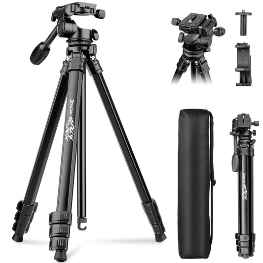 Joilcan 66" Travel Tripod for Camera, Aluminum Compact Tripod with Pan Head, Detachable Center Axis, Cell Phone Holder & Carry Bag, Max Load 22lbs