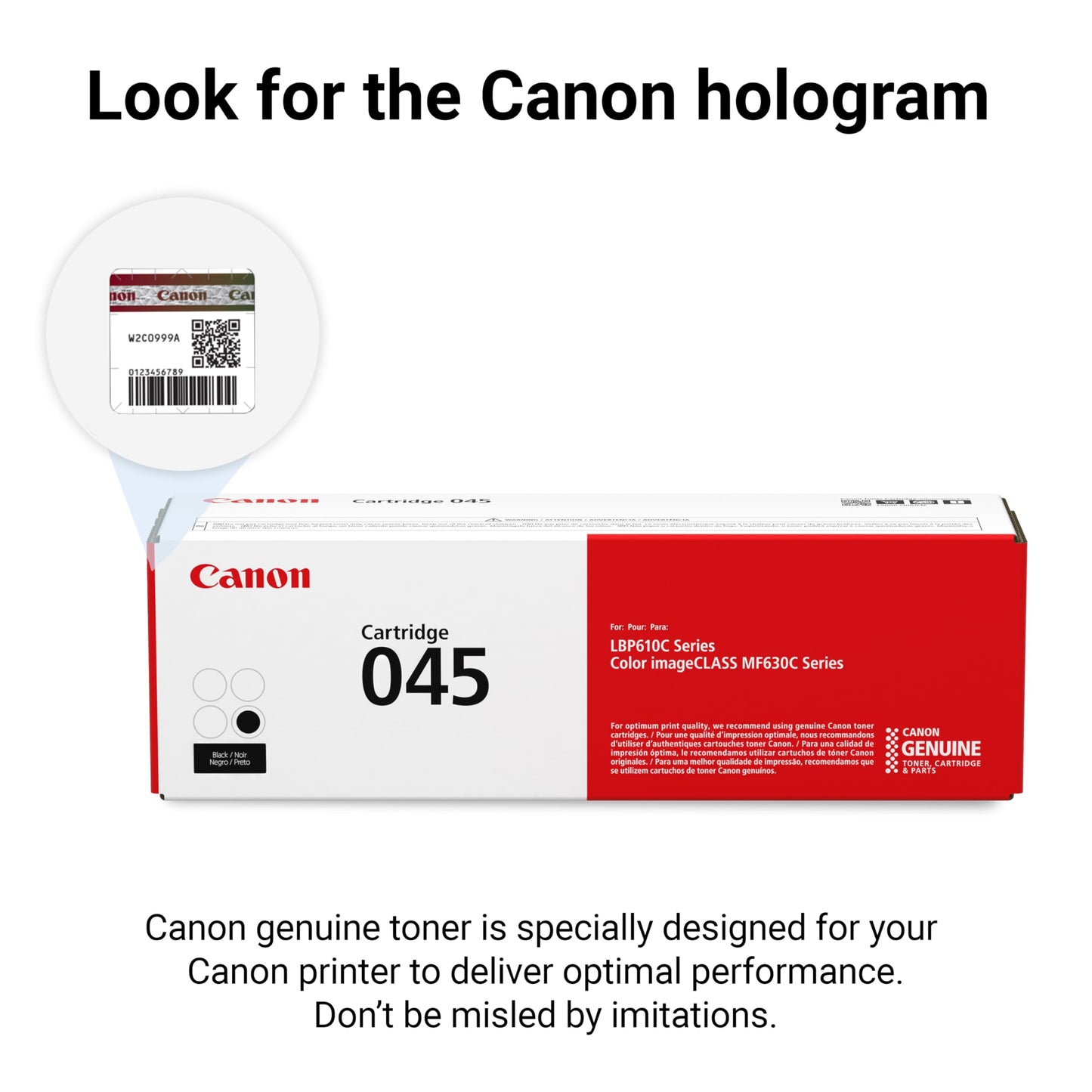 Canon Genuine 045 Black Toner Cartridge Compatible with LBP612Cdw, MF632Cdw, MF634Cdw