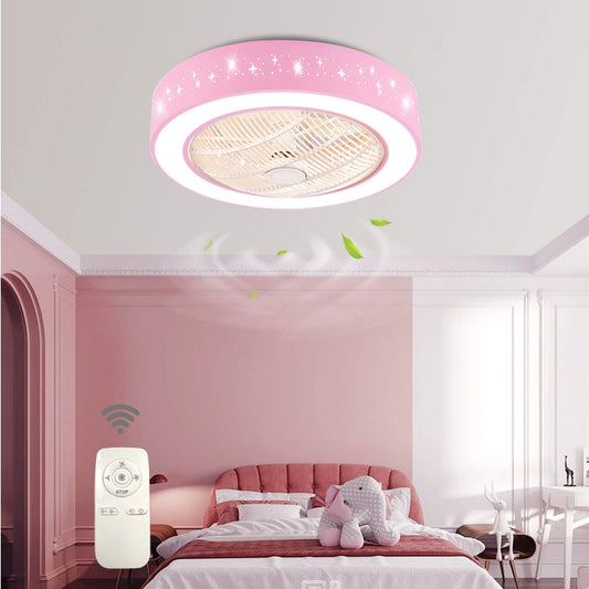 DNYSYSJ Acrylic LED Enclosed Ceiling Fan with Light - Dimmable LED Semi Flush Mount Low Profile Ceiling Fan with Rmote Control and 7 Blades