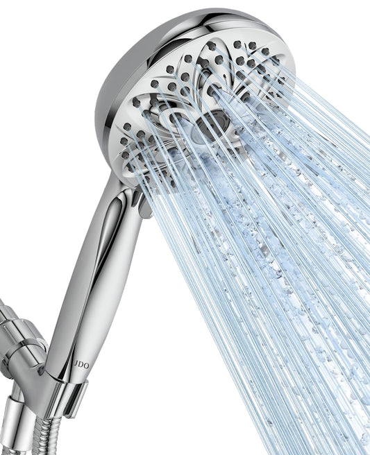 JDO 6-Setting High Pressure Handheld Shower Head – 4.7" Chrome Detachable Set with 59" Stainless Steel Hose & Adjustable Holder