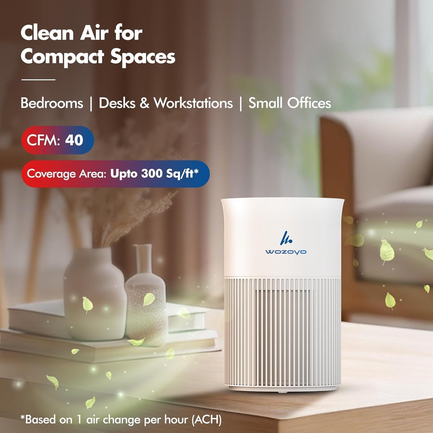 Pure Air PA1 Wozoyo Air Purifier For Bedroom Home, Office, Desktop, AHAM VERIFIDE, Covers Up To 300 ft², 3-in-1 HEPA Filter Cleaner With Aroma Pad