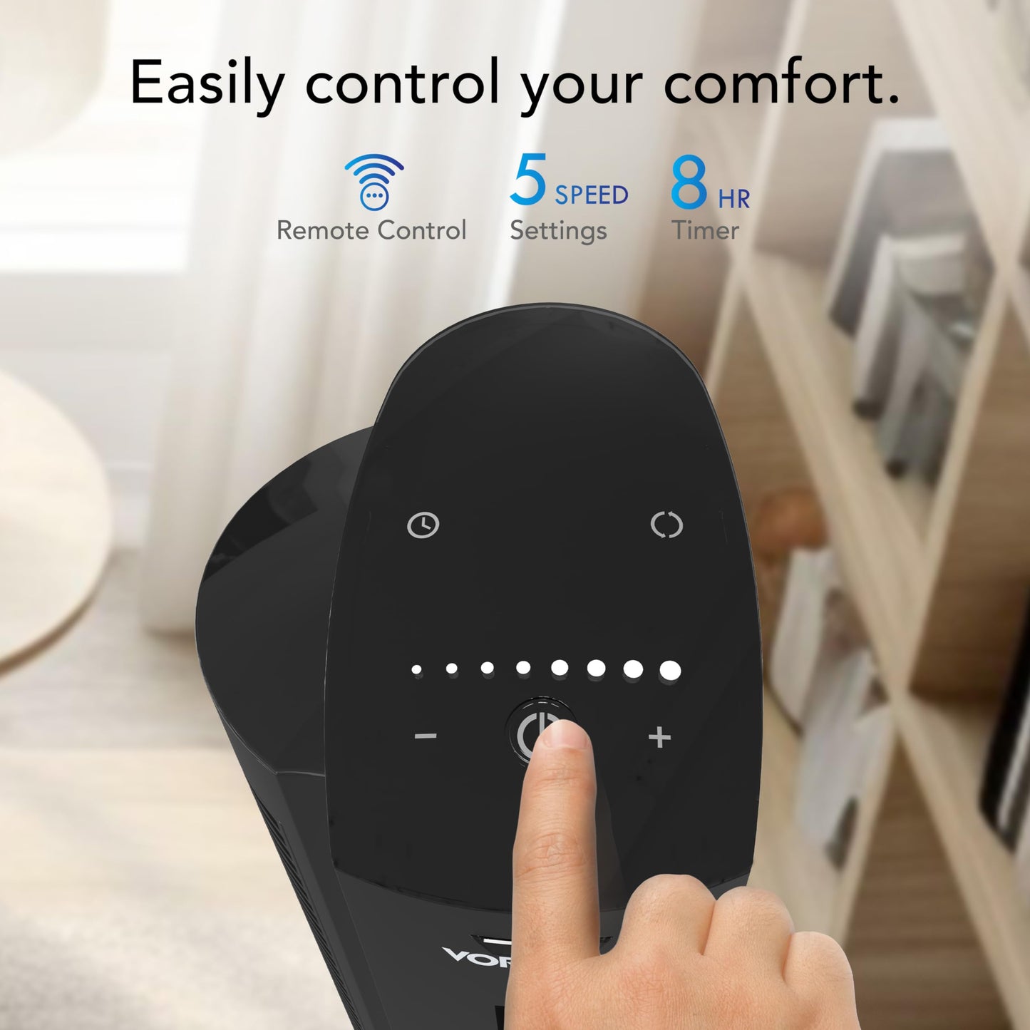 Vornado OZI42 42" Whole Room Tower Fan, Powerful Air Circulation, Space-Saving Design, Quiet Operation, 5 Speed Settings, 1-8 Hour Timer, 70-Degree